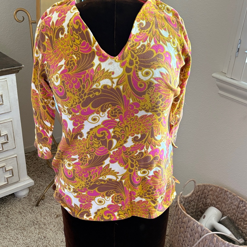 Carole Little Multicolor Paisley Long Sleeve Top